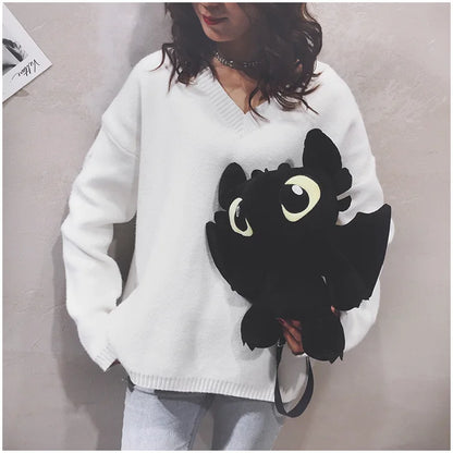 Bolso de peluche negro, bolso de hombro, bolso de mensajero con diseño de muñeca de dibujos animados, bolso cruzado de animé kawaii, bolso de mano informal de moda para niñas