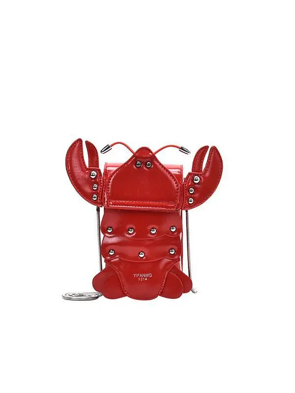 Funny Crayfish Shape Pu Shoulder Bag For Women Summer Red Phone Bag Girls' Chain Small Crossbody Bag