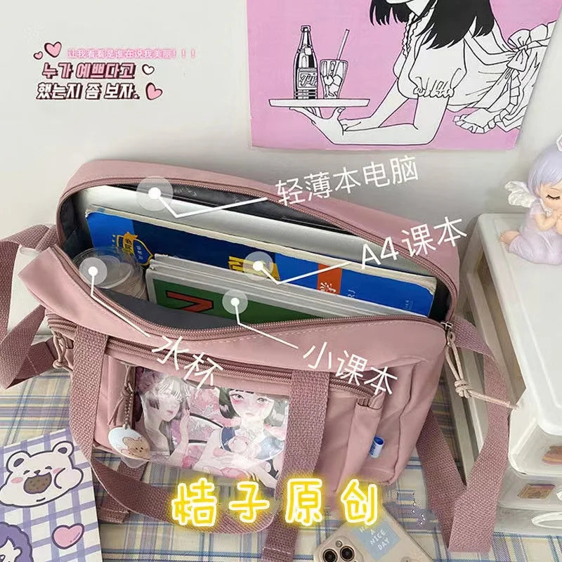 Bolso de escuela secundaria japonés para niñas, bolso transparente, bolso de hombro, bolso de mano, bolso de mano, bolso de mano grande tipo bandolera, bolso de mano para mujer