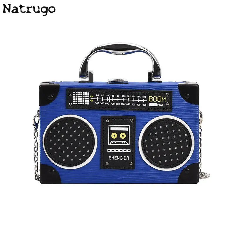 Bolso bandolera con forma de radio vintage exclusivo para mujer, bolso de hombro con cierre de clip