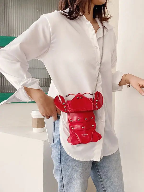 Funny Crayfish Shape Pu Shoulder Bag For Women Summer Red Phone Bag Girls' Chain Small Crossbody Bag