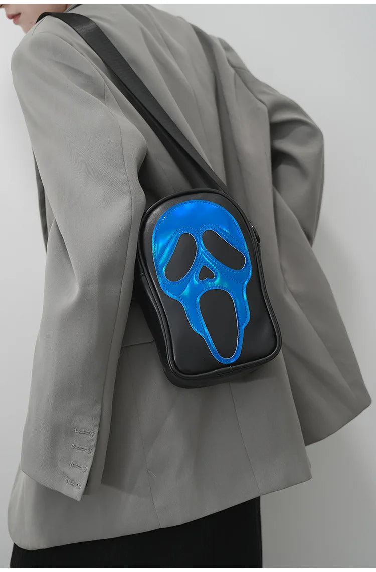 Bolso bandolera para hombre y mujer, estilo coreano, divertido bolso de hombro con calavera fantasma láser, bolso pequeño suave para teléfono móvil