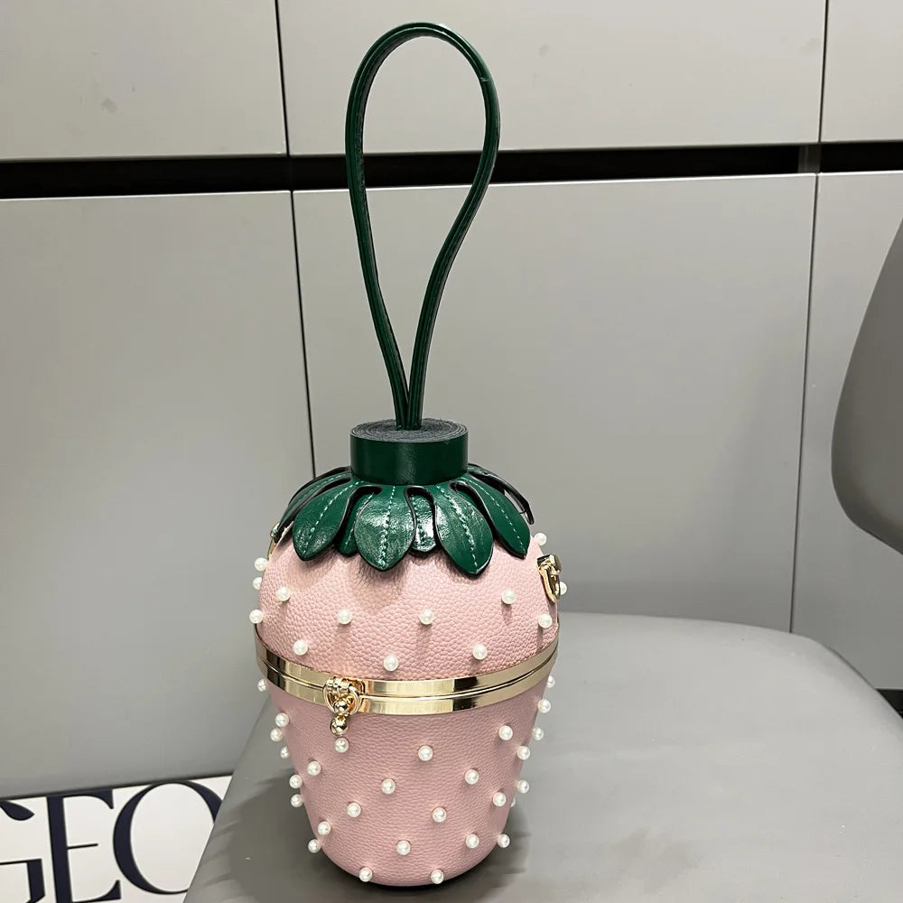 Fashion Luxury Designer Handbags Strawberry Shape Bucket Shoulder Bag For Women Rivet Leather Chain Ladies Crossbody Bag