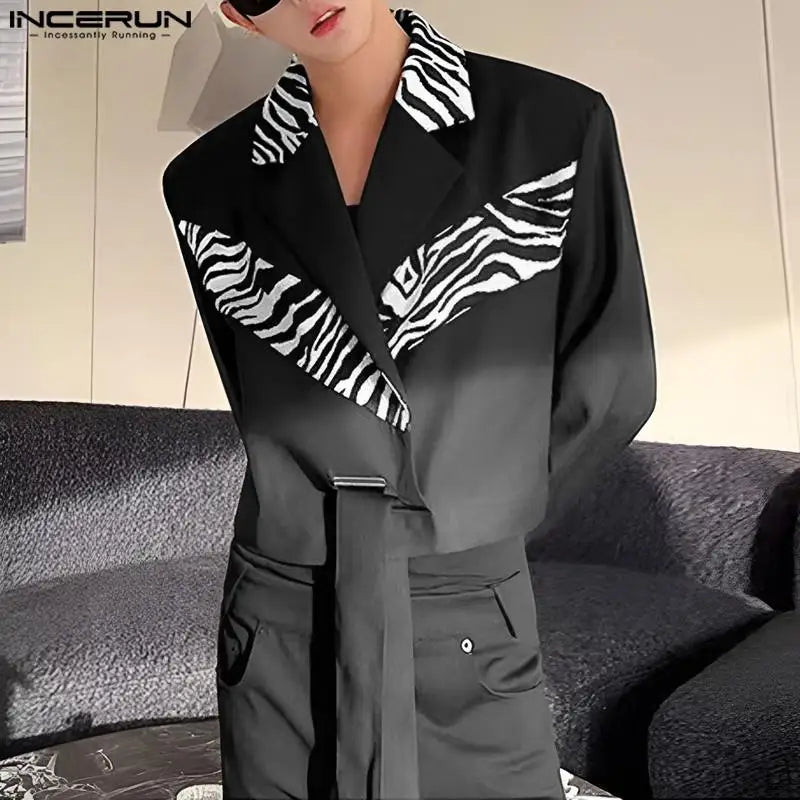 2023 Men Blazer Lapel Long Sleeve Patchwork Button Casual Suits Streetwear Korean Style Fashion Male Crop Coats S-5XL INCERUN