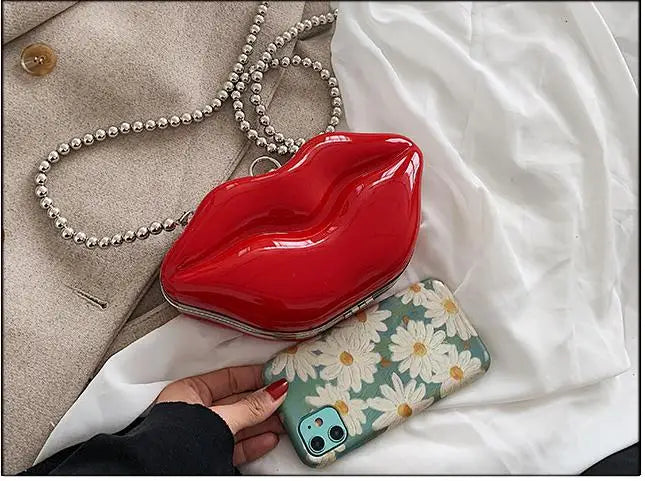 Sexy Red Lips Design Women Party Clutch Evening Bag Transparent Female Chain Bag Crossbody Bag Purses and Handbags Pouch Fashion