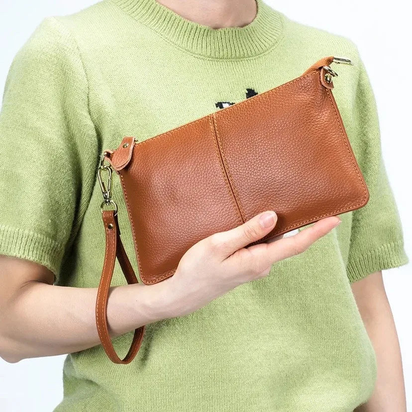 Bolsos de mano de piel auténtica de moda para el día a día para mujer, bolsos cruzados de hombro de color caramelo, bolsos de mano pequeños clásicos de lujo 2024