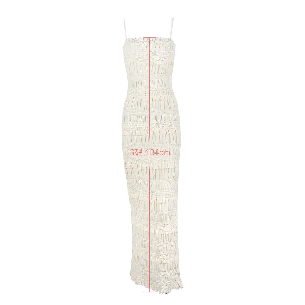 Suninheart Été Maxi Spaghetti Strap Wed Bride Dress Élégante Occasion Formelle Beige Slim Party Even Dress Femmes