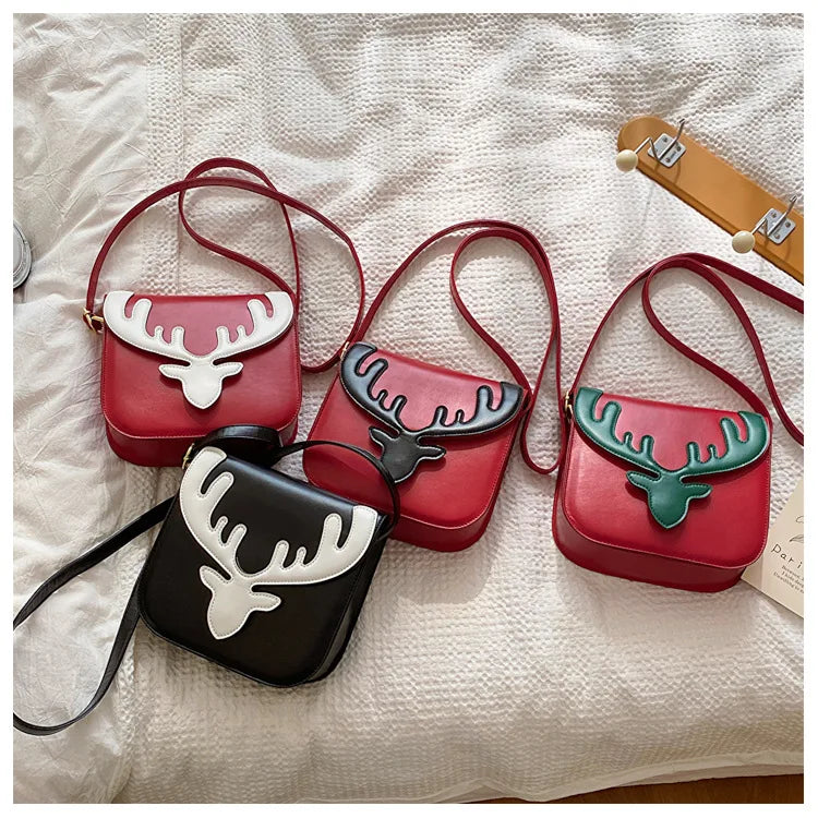 Bolsos de mujer, bolsos casuales con solapa, bolsos y carteras con estampado de ciervo, bolsos de hombro de moda, bolsos pequeños cuadrados tipo mensajero para niñas