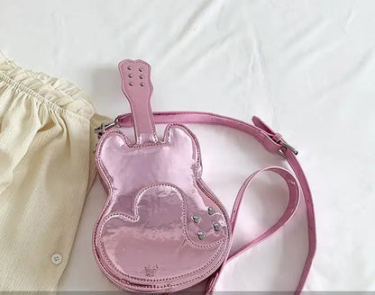 Bolso de mano para mujer, bonito bolso bandolera pequeño con forma de violín, bolso de mujer con láser, bolso de hombro pequeño de verano