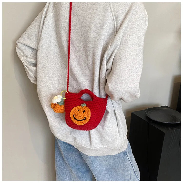 Bolso bandolera tejido a mano con dibujos animados para mujer, bolso para teléfono móvil, bolso bandolera pequeño de punto de Papá Noel, monedero, tarjetero, Kawai