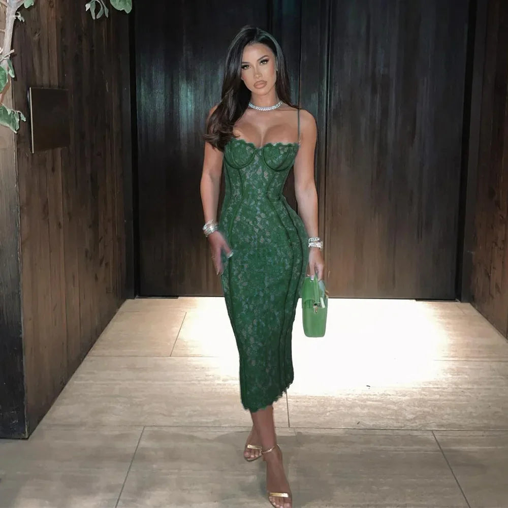 Suninheart Summer Midi Green Dress Elegant Spaghetti Strap Wedding Guest Party Dresses Sexy Birthday Dresses for Women 2024