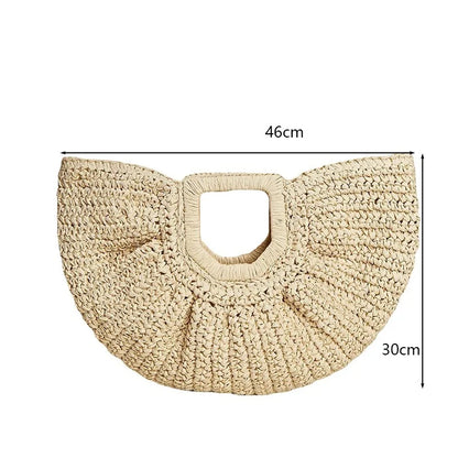 Bolso de paja de media luna de moda, tejido informal, bolso de mujer, bolso de playa de verano hecho a mano, bolso de mano de gran capacidad para las vacaciones de 2024