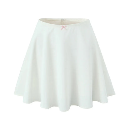 Suninheart 2024 White Sweet Skirt Bow High Waist A-lined Swing Mini Umbrella Skirt Short Skater Skirts Women's Clothing