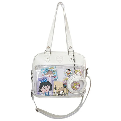 Sac de style japonais Kawaii pour femmes, sac d'uniforme JK en cuir PU, sac à bandoulière transparent pour filles, sacs d'école pour étudiants itabag pour femmes