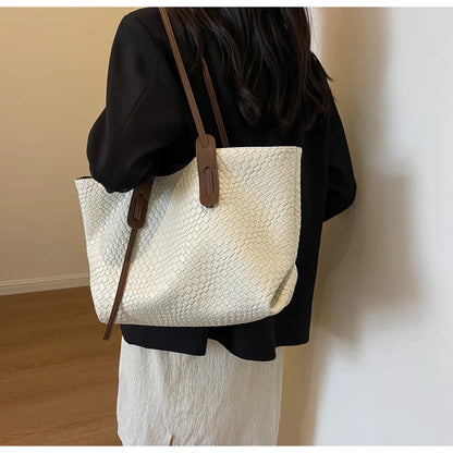 Bolso tejido de gran capacidad para mujer, novedad de primavera 2024, bolso retro versátil de un solo hombro, bolso de mano portátil de versión coreana