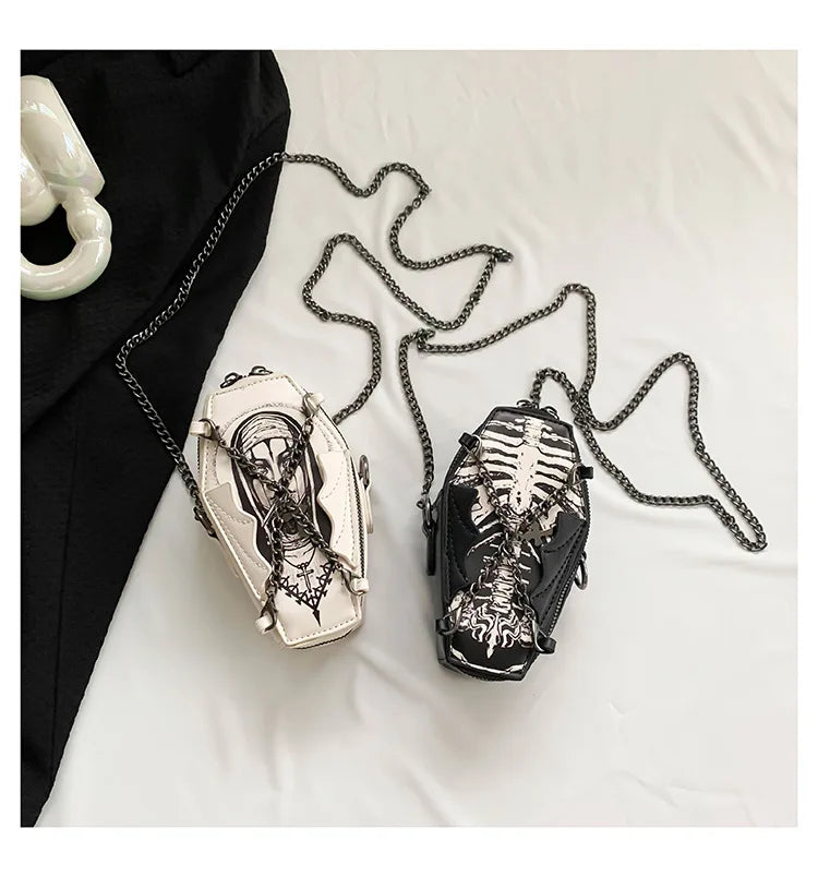 Halloween Cross Skull Printing Shoulder Bag Women Small Chain Crossbody Bag New Harajuku Small Square Bag