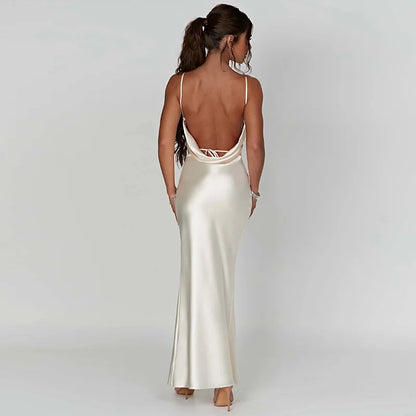 Dulzura Vestido largo de satén con tirantes y espalda descubierta y cordones para mujer, con aberturas laterales, ajustado, sexy, para fiestas, cumpleaños, trajes de noche, verano