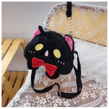 2024 Nuevo bolso de hombro de gato de peluche Lindo bolso de mano pequeño Bolso de mano de diseño de dibujos animados para mujer Elegante bolso cruzado Monedero