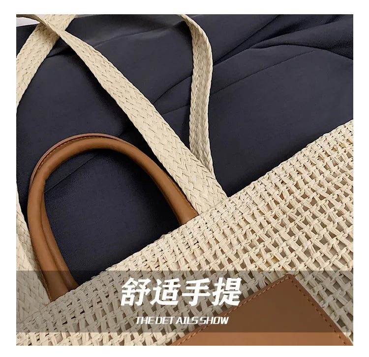 Casual Large Capacity Straw Tote Bag Hollow Paper Weave Women Shoulder Bags Handmade Summer Beach Handbag Big Bali Shopper Purse