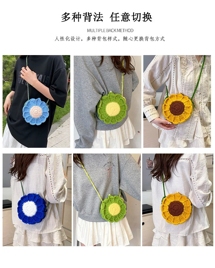 Bolso de verano para mujer 2024, nuevo bolso de hombro con pequeñas flores frescas, bolso cruzado de punto a la moda