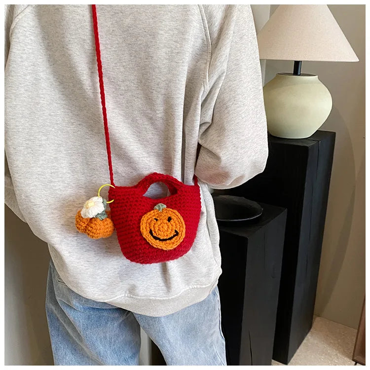 Bolso bandolera tejido a mano con dibujos animados para mujer, bolso para teléfono móvil, bolso bandolera pequeño de punto de Papá Noel, monedero, tarjetero, Kawai