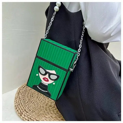 Petit sac à bandoulière pour femme, sac en forme de étui à cigarettes amusant, sac à lunettes tendance pour fille, sac à chaîne avec poignée en chaîne de perles, sac à boîte