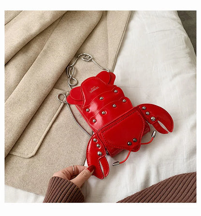 Funny Crayfish Shape Pu Shoulder Bag For Women Summer Red Phone Bag Girls' Chain Small Crossbody Bag