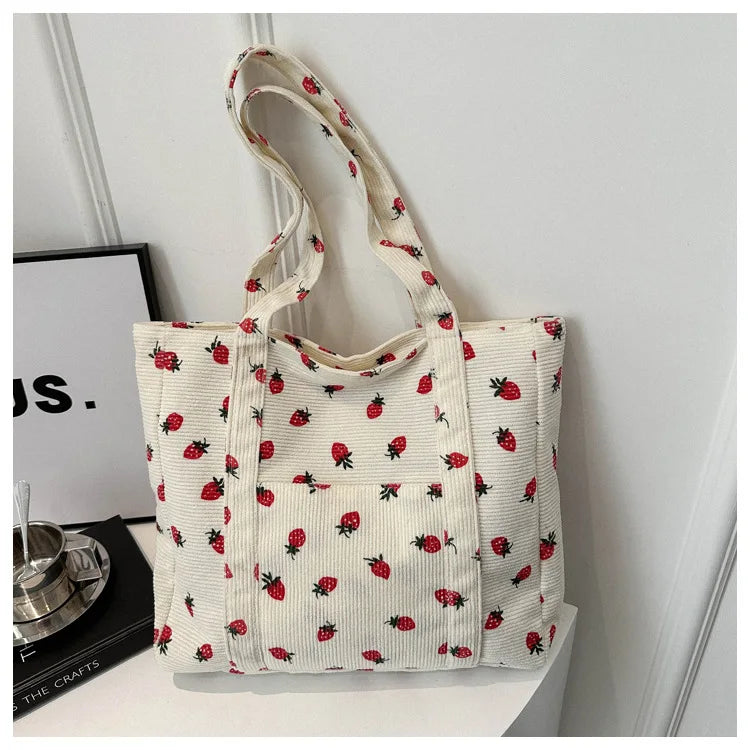 Sac fourre-tout décontracté à motif de fraises, grande capacité, sacs à bandoulière pour femmes, sacs à main chics et simples, grand sac de courses en nylon, sacs à main pour étudiants