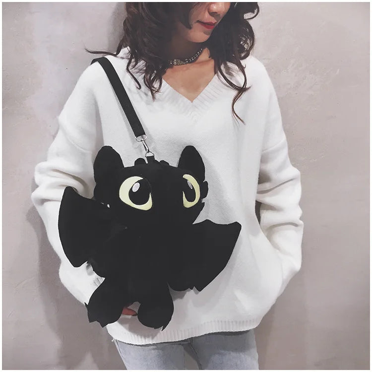 Bolso de peluche negro, bolso de hombro, bolso de mensajero con diseño de muñeca de dibujos animados, bolso cruzado de animé kawaii, bolso de mano informal de moda para niñas