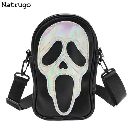 Bolso bandolera para hombre y mujer, estilo coreano, divertido bolso de hombro con calavera fantasma láser, bolso pequeño suave para teléfono móvil