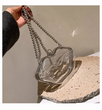 Sexy Red Lips Design Women Party Clutch Evening Bag Transparent Female Chain Bag Crossbody Bag Purses and Handbags Pouch Fashion