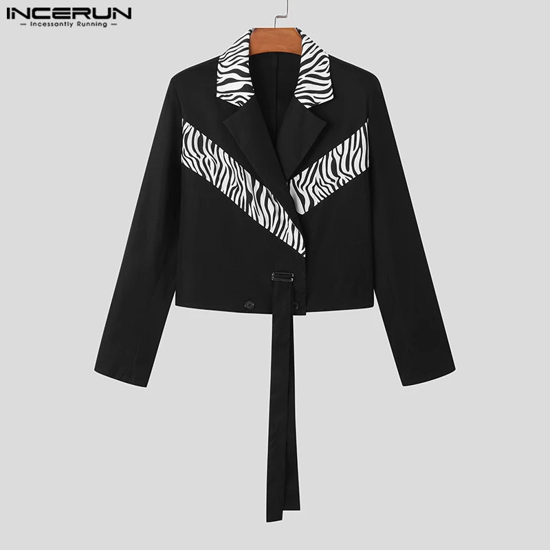 2023 Men Blazer Lapel Long Sleeve Patchwork Button Casual Suits Streetwear Korean Style Fashion Male Crop Coats S-5XL INCERUN