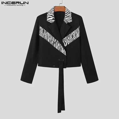 2023 Men Blazer Lapel Long Sleeve Patchwork Button Casual Suits Streetwear Korean Style Fashion Male Crop Coats S-5XL INCERUN