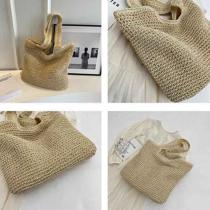 Bolso de mano informal de paja de gran capacidad, tejido para mujer, bolsos de hombro hechos a mano para playa de verano, bolsos grandes tipo shopper Bali 2024