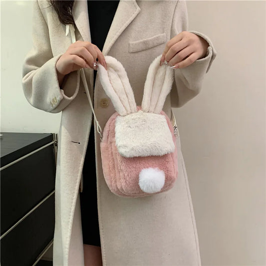 Plush Rabbit Single Shoulder Bag Doll Crossbody Bag For Girls 2024 New Cute Small Coin Wallet Phone Bag Toys For Children