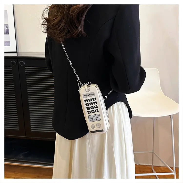 Lindo bolso de hombro para niñas, divertido bolso estilo teléfono móvil, moderno bolso bandolera de un solo hombro con cadena digital y estampado para mujer