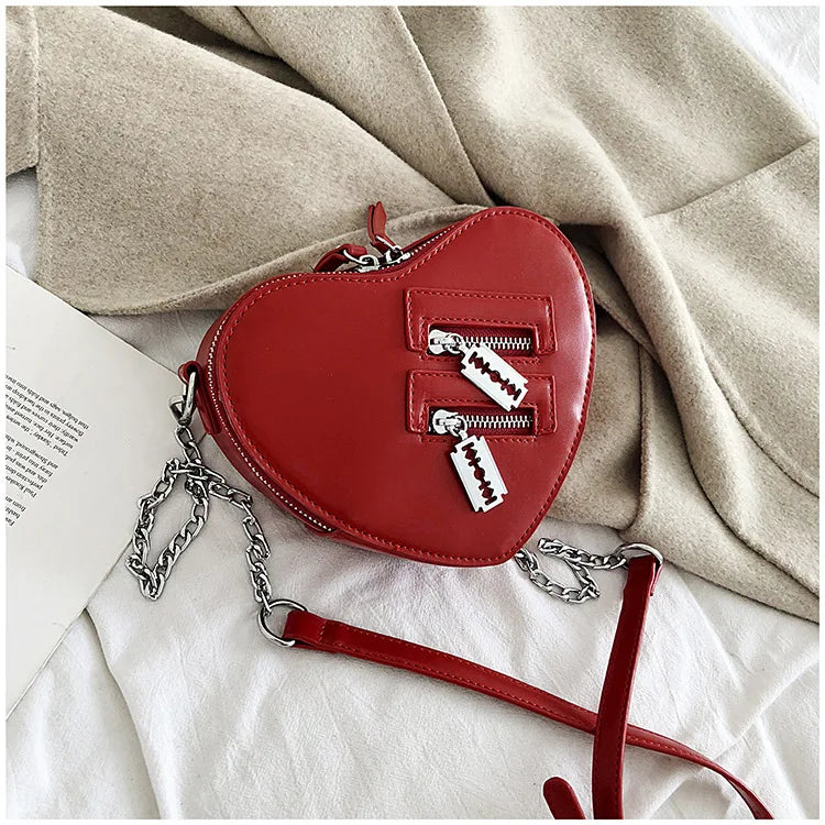 Bolsos y carteras para mujer, bolso de hombro con forma de corazón rojo a la moda, bolso cruzado con cadena para mujer, bolso de mano y cartera para mujer