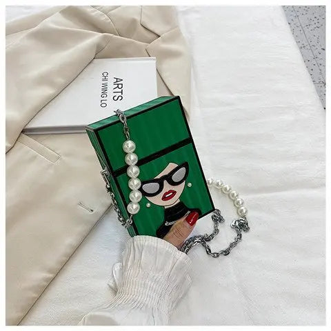 Petit sac à bandoulière pour femme, sac en forme de étui à cigarettes amusant, sac à lunettes tendance pour fille, sac à chaîne avec poignée en chaîne de perles, sac à boîte