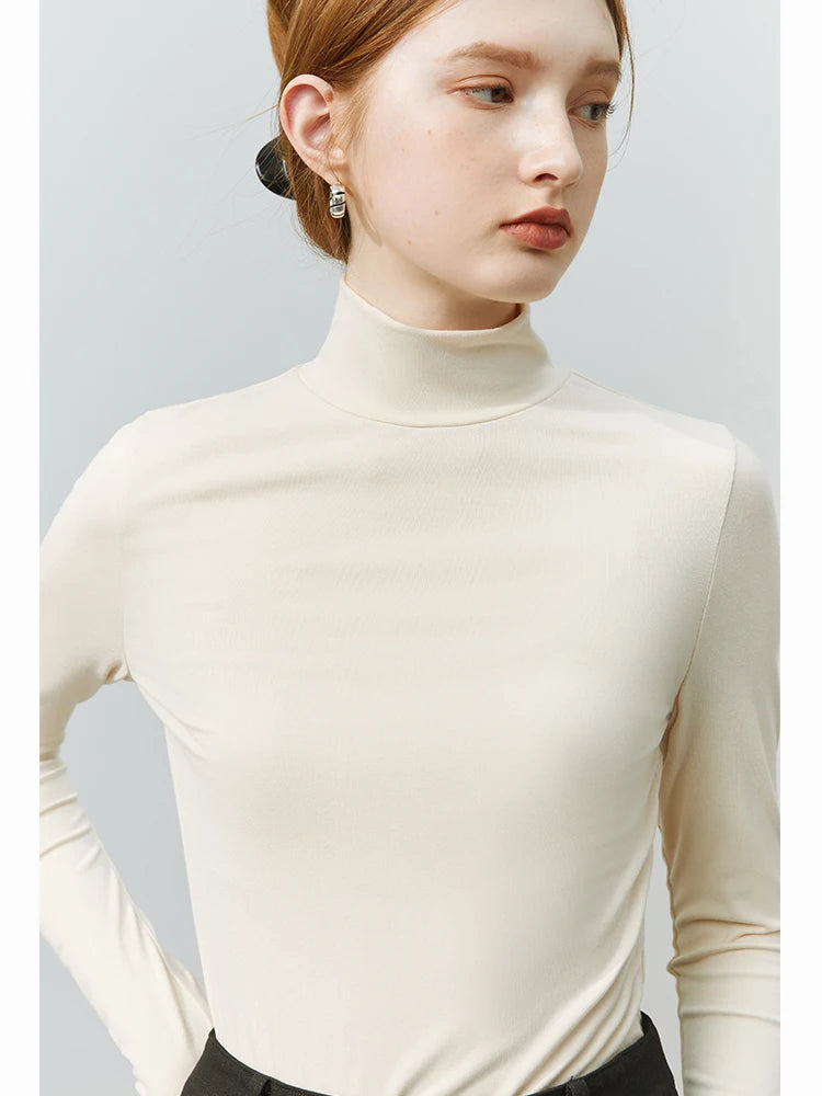 FSLE Casual Skin-friendly Soft Waxy Turtleneck Slim Bottoming Shirt Women Winter Long-sleeved Solid Knitted Sweater Female