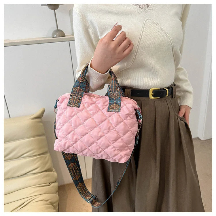 Bolso de mano acolchado informal para mujer, bandolera con correa ancha, bolso de mano tipo shopper Bylon pequeño, cálido para invierno 2024