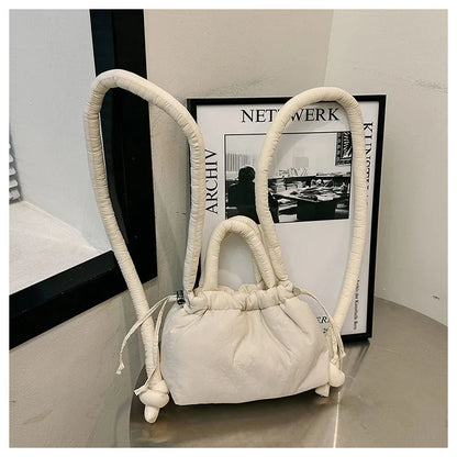 Sac fourre-tout décontracté en nylon rembourré pour femme, sac à main avec bandoulière nouée, joli sac à main d'hiver 2024