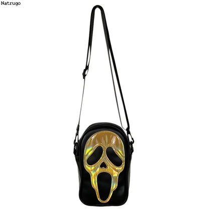 Bolso bandolera para hombre y mujer, estilo coreano, divertido bolso de hombro con calavera fantasma láser, bolso pequeño suave para teléfono móvil