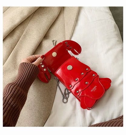 Funny Crayfish Shape Pu Shoulder Bag For Women Summer Red Phone Bag Girls' Chain Small Crossbody Bag