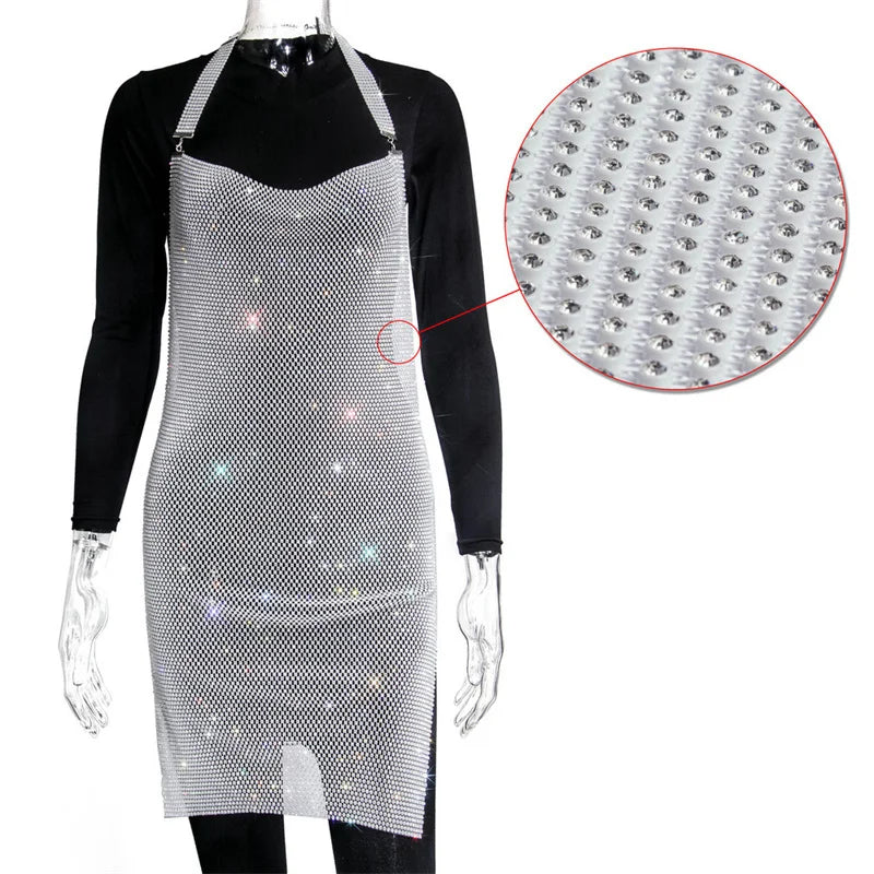 Robe sexy pour femmes, robe de soirée en maille cristal, dos nu, vêtements de fête chauds 2024