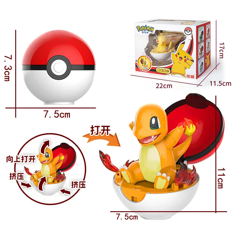 Genuine Pokemon Figures Pocket Monster Pet Elf Ball Box Deformation Toy Pikachu Anime Figure Model Kids Gift