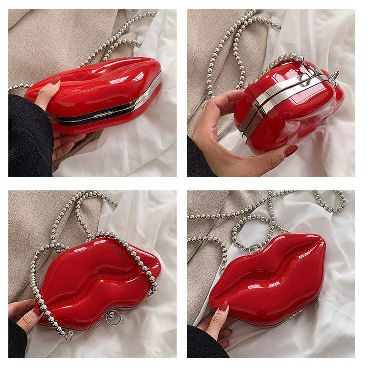 Sexy Red Lips Design Women Party Clutch Evening Bag Transparent Female Chain Bag Crossbody Bag Purses and Handbags Pouch Fashion