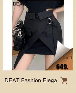 DEAT Fashion Falda vaquera para mujer, cintura alta, con estampado teñido anudado, por encima de la rodilla, faldas de calle, primavera 2024, nueva tendencia 17A2006H