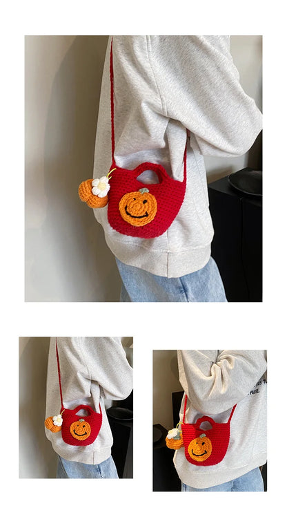 Bolso bandolera tejido a mano con dibujos animados para mujer, bolso para teléfono móvil, bolso bandolera pequeño de punto de Papá Noel, monedero, tarjetero, Kawai