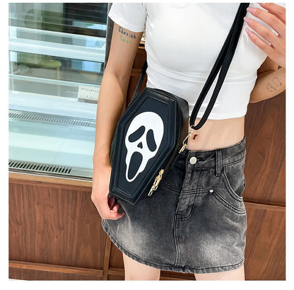 Bolso bandolera con forma de ataúd de fantasma de Halloween, con calavera gótica, divertido bolso de hombro para mujer