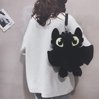 Bolso de peluche negro, bolso de hombro, bolso de mensajero con diseño de muñeca de dibujos animados, bolso cruzado de animé kawaii, bolso de mano informal de moda para niñas